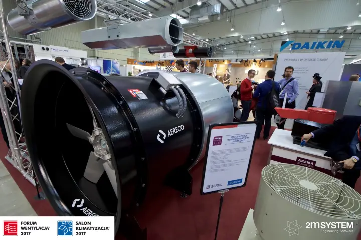 Aereco axial fan beside a Sodeca roof fan board in Arena Technologii at Forum Wentylacja 2017