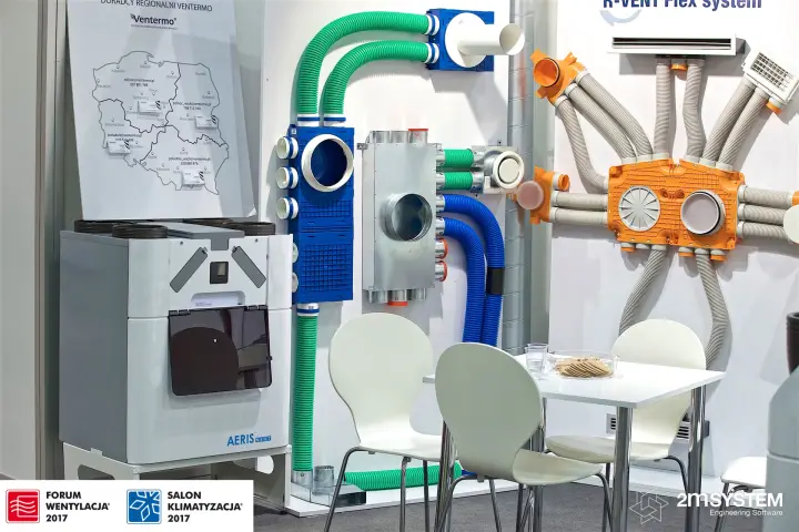 Aeris Next heat recovery unit beside NeoFlex duct manifolds at Forum Wentylacja 2017