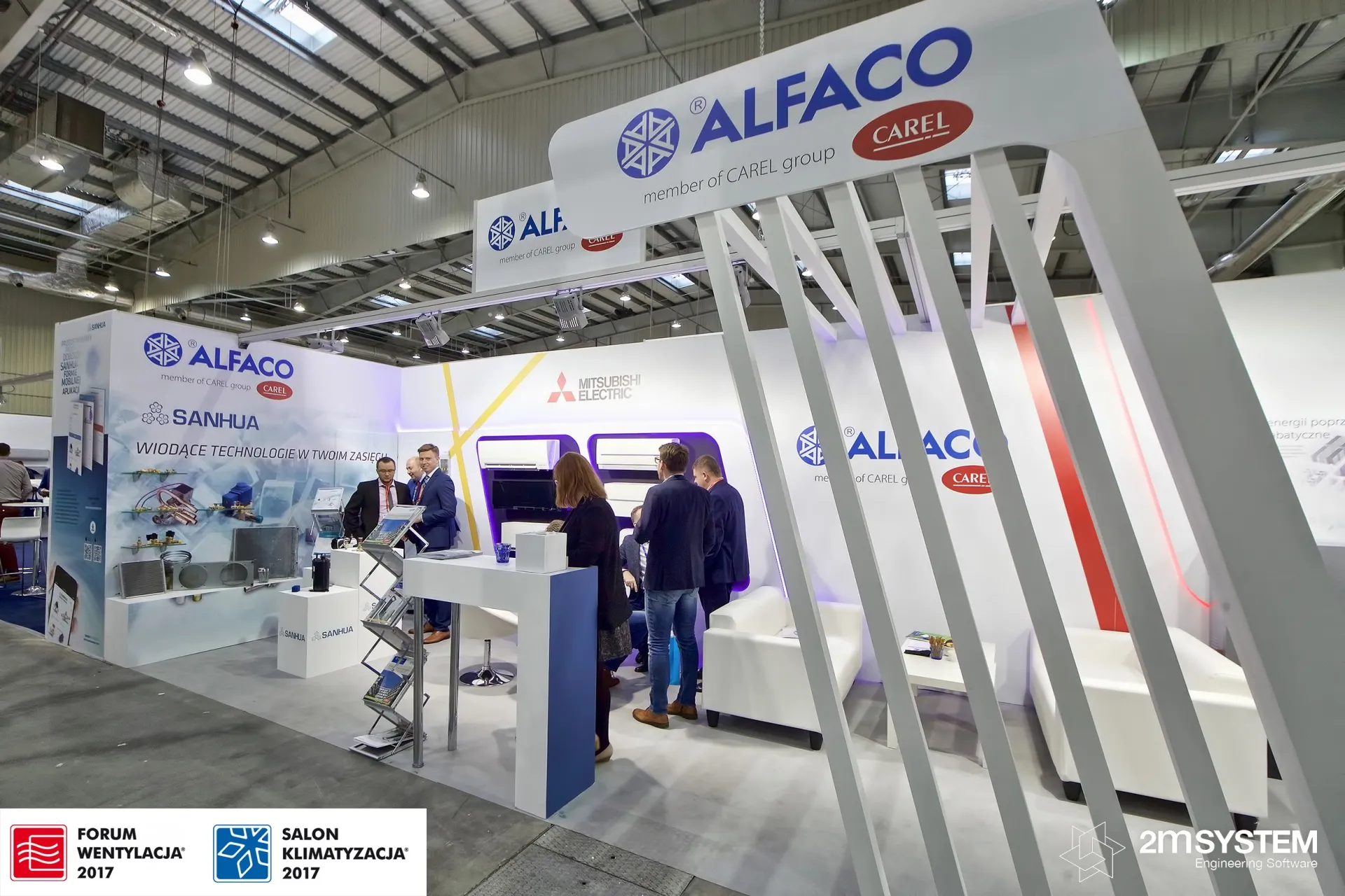 Alfaco stand with white slatted portal, Sanhua and Mitsubishi Electric at Forum Wentylacja 2017