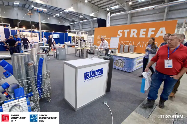 Alnor counter with spiral and flexible ducts beside the installer zone at Forum Wentylacja 2017