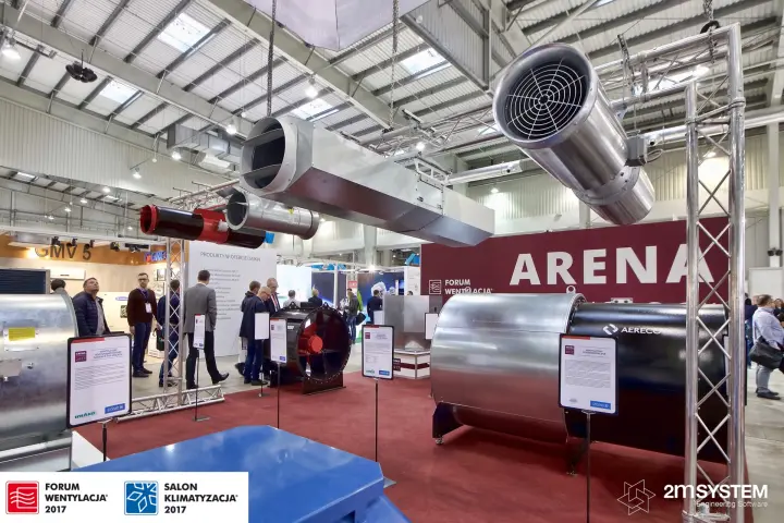 Arena Technology display of jet and axial fans on red carpet at Forum Wentylacja 2017