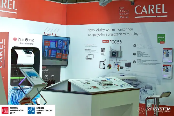 Carel corner stand presenting the boss monitoring system and humiSonic humidifier at Forum Wentylacja 2017