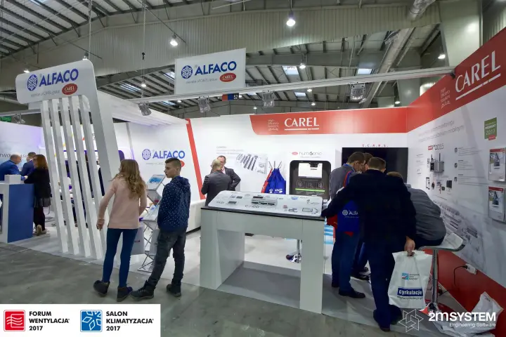 Carel section of the Alfaco stand with controllers and humiSonic at Forum Wentylacja 2017