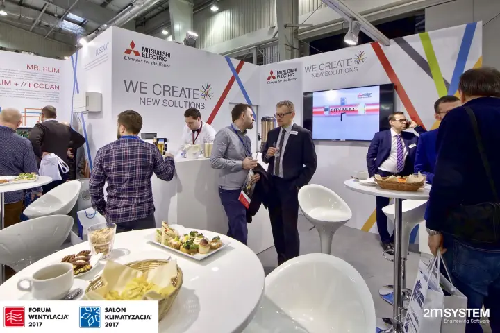 Catering bar and City Multi screen on the Mitsubishi Electric stand