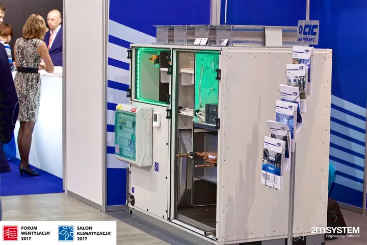 CIC Jan Hřebec air handling unit with open doors and green LED lighting