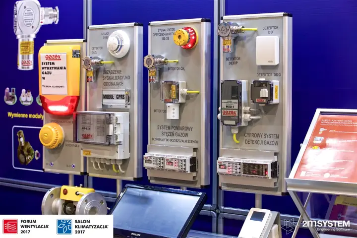 Close view of Gazex detectors, alarm siren and MDD-1 digital controller at Forum Wentylacja 2017