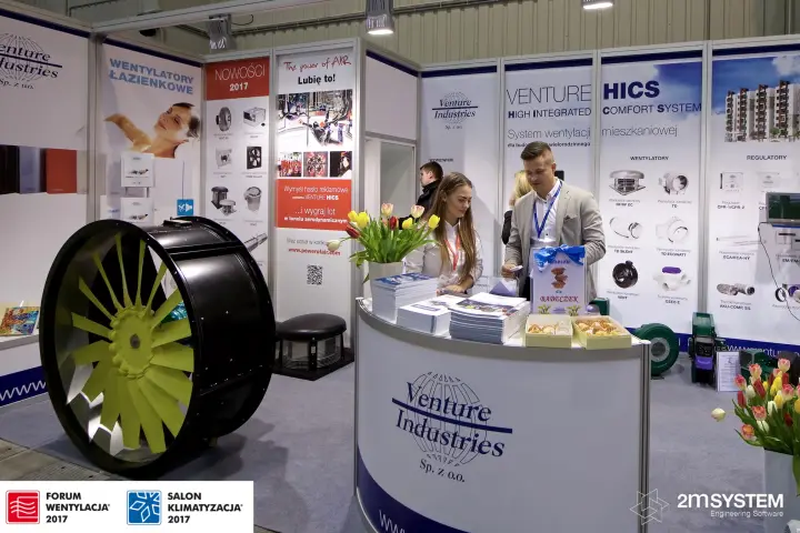 Closer view of the Venture Industries counter and yellow-bladed axial fan