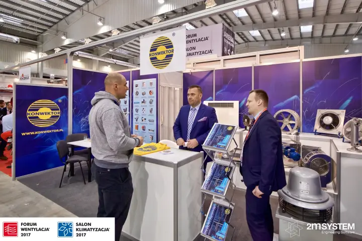 Conversation at the Konwektor stand beside roof and axial fans at Forum Wentylacja 2017