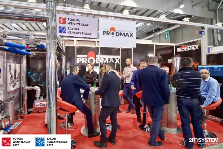 Crowded Prodmax stand with stainless steel chimney systems at Forum Wentylacja 2017