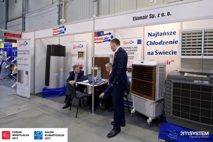 Ekonair stand side view with evaporative air coolers at Forum Wentylacja 2017