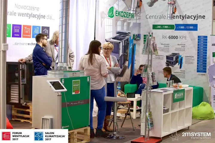 EkoZefir stand with Homeline unit and RK-6000-KPE air handler graphic at Forum Wentylacja 2017