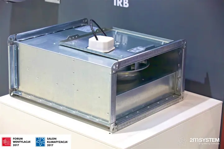 Galvanised rectangular duct fan under the IRB label