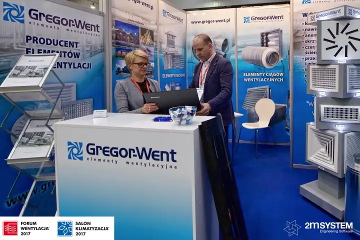 GregorWent counter with a tower of grilles and diffusers on display at Forum Wentylacja 2017
