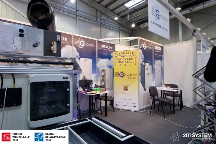 Grodno '25 Lat' roll-up with Hitachi and York panels behind at Forum Wentylacja 2017