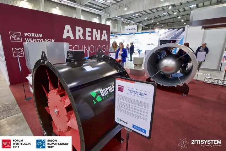 Harmann and Aereco axial fans in front of the Arena Technologii wall at Forum Wentylacja 2017