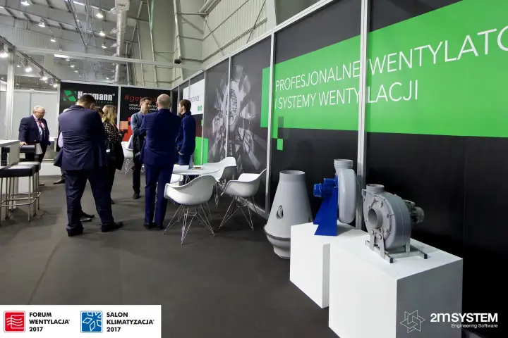 Harmann plastic centrifugal fans beside the green wall slogan at Forum Wentylacja 2017