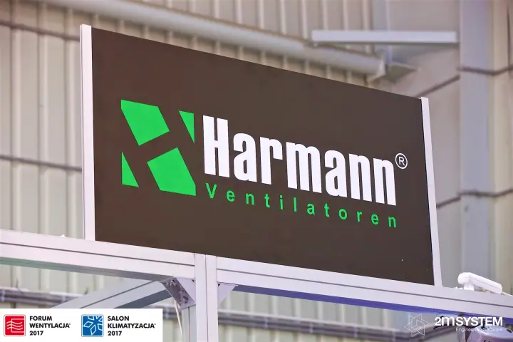 Harmann Ventilatoren fascia sign above the stand at Forum Wentylacja 2017