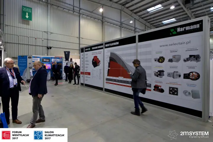 Harmann wall promoting the selectAIR fan selection program at Forum Wentylacja 2017