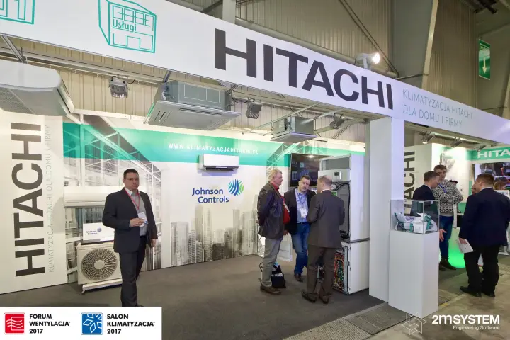 Hitachi stand with ceiling cassettes and Johnson Controls graphics at Forum Wentylacja 2017