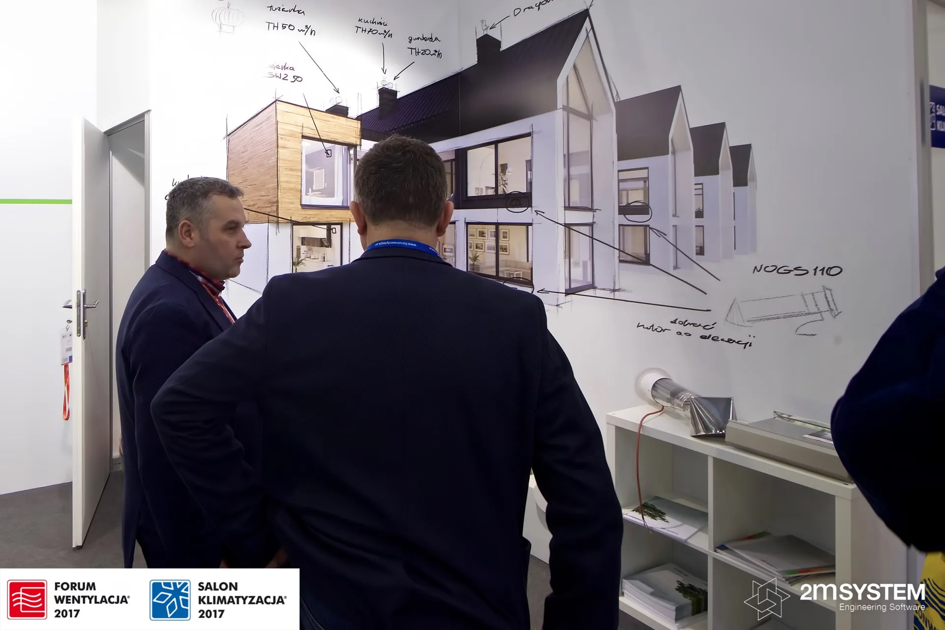 House sketch wall with Darco roof outlet labels at Forum Wentylacja 2017
