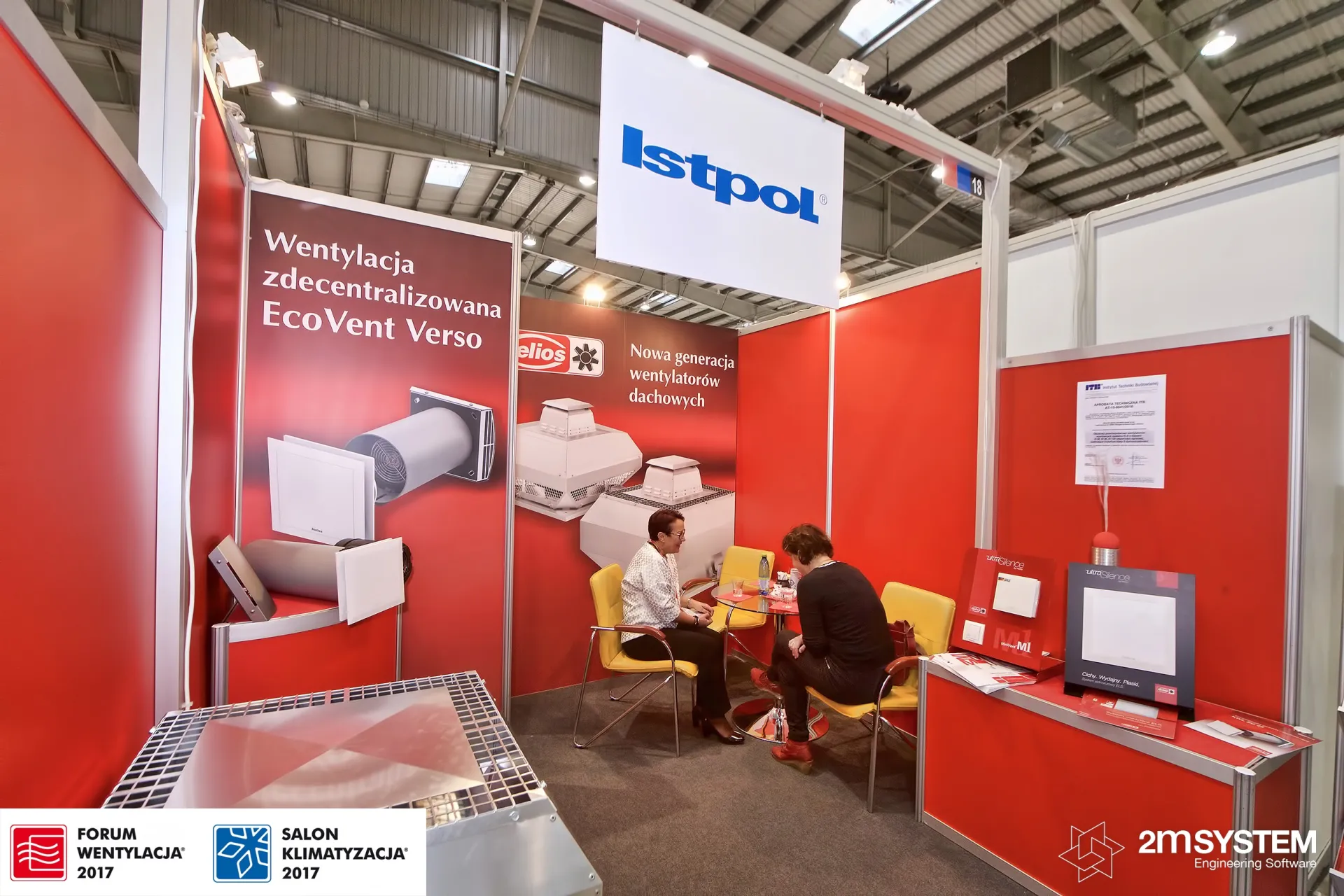 Inside the Istpol stand: meeting table and Helios ultraSilence fan displays at Forum Wentylacja 2017