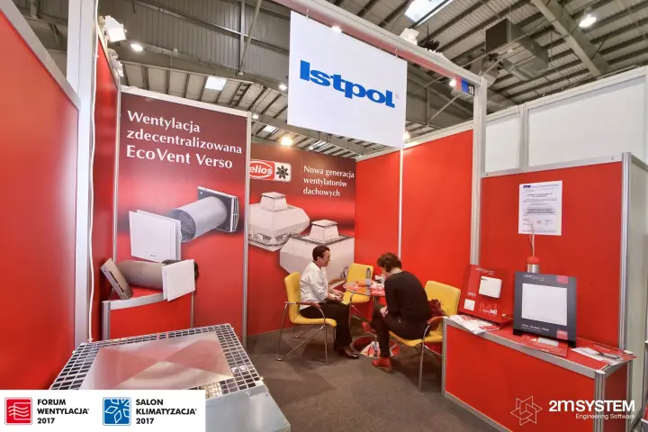 Inside the Istpol stand: meeting table and Helios ultraSilence fan displays at Forum Wentylacja 2017