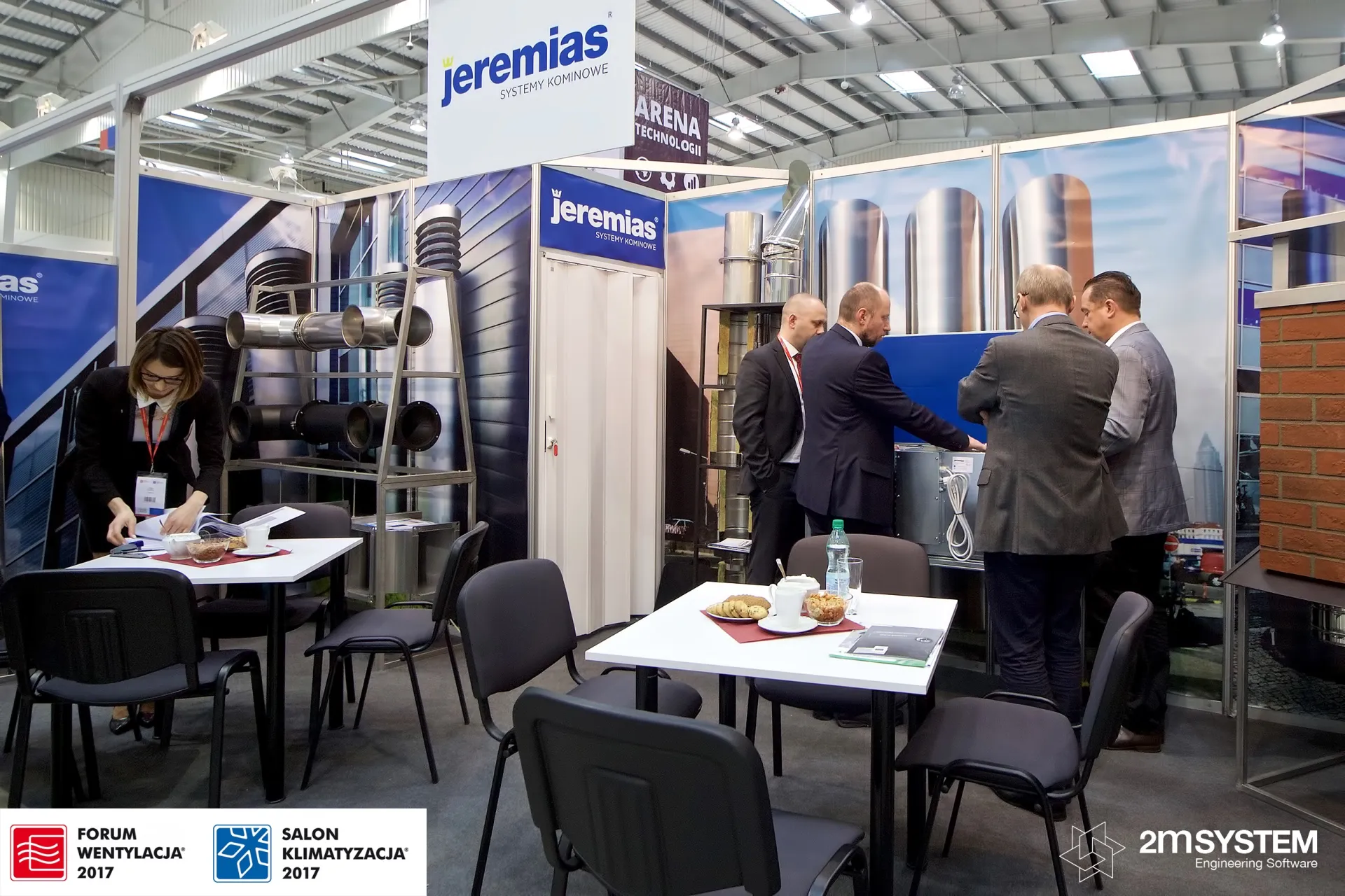 Jeremias chimney systems stand with flue pipe rack and meeting tables at Forum Wentylacja 2017