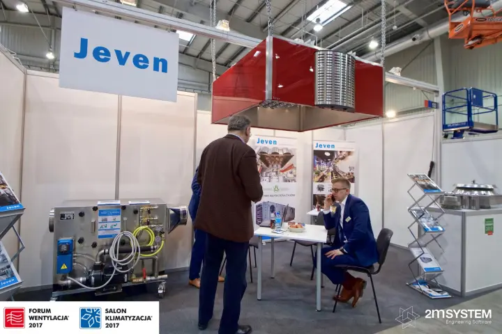Jeven stand with a red kitchen hood and a soot and grease filtration unit