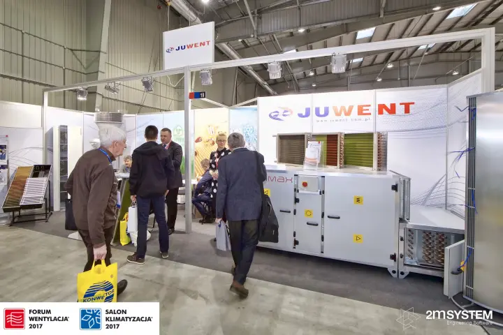 Juwent air handling unit with exposed coil section and trench grilles at Forum Wentylacja 2017
