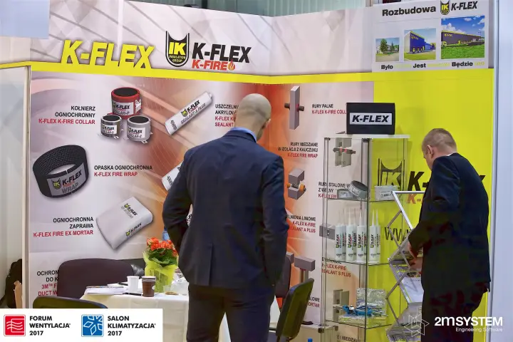 K-Flex K-Fire passive fire protection products on a yellow stand wall at Forum Wentylacja 2017