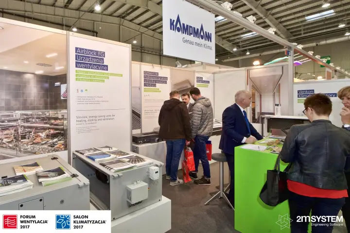Kampmann Airblock FG units with brochures and Katherm HK trench heater at Forum Wentylacja 2017