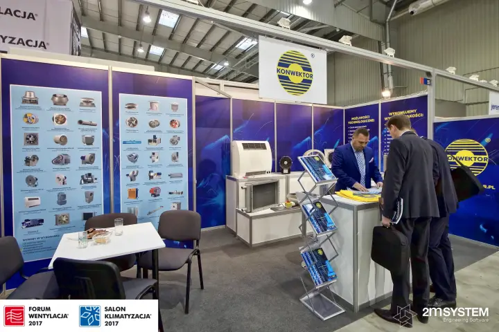 Konwektor shell-scheme stand with fan range posters and heater units at Forum Wentylacja 2017