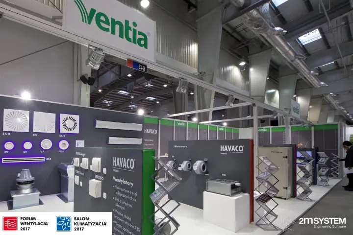 Long Ventia stand frontage with Havaco fans and diffusers at Forum Wentylacja 2017