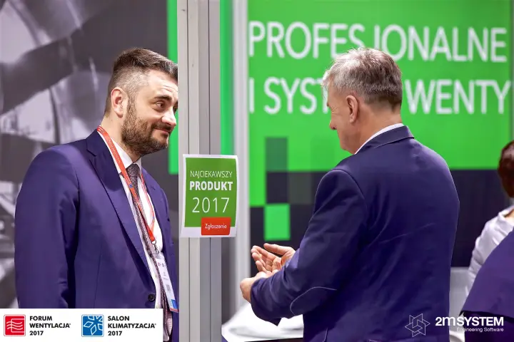 "NAJCIEKAWSZY PRODUKT 2017" entry sign at the Harmann stand at Forum Wentylacja 2017