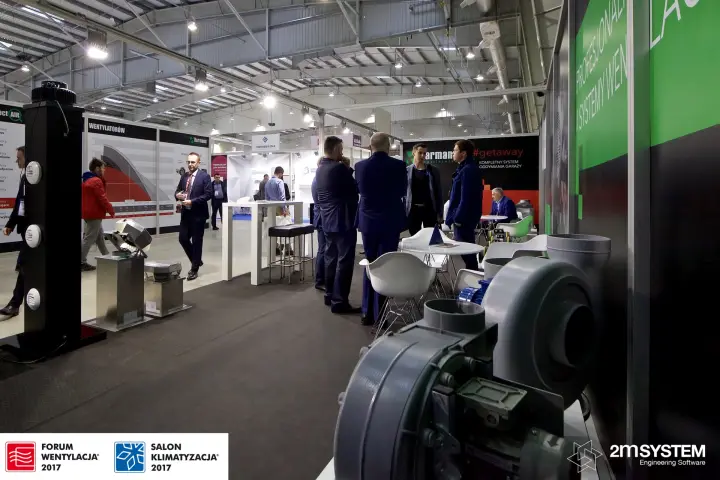 Plastic centrifugal fan in the foreground of the Harmann stand at Forum Wentylacja 2017