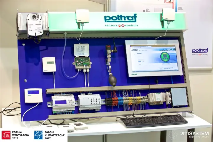 Poltraf demo board with Regin controllers, sensors and EXOscada screen at Forum Wentylacja 2017