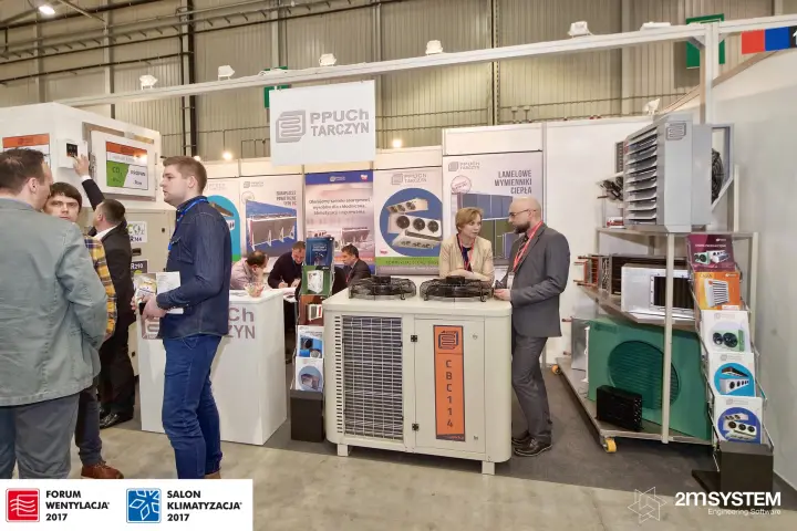 PPUCh Tarczyn stand with CBC114 condensing unit, coils and unit heater display at Forum Wentylacja 2017