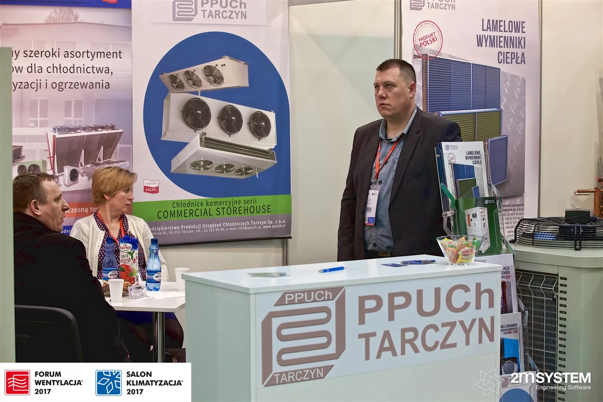PPUCh Tarczyn stand with heat exchanger banner and condensing unit fan at Forum Wentylacja 2017
