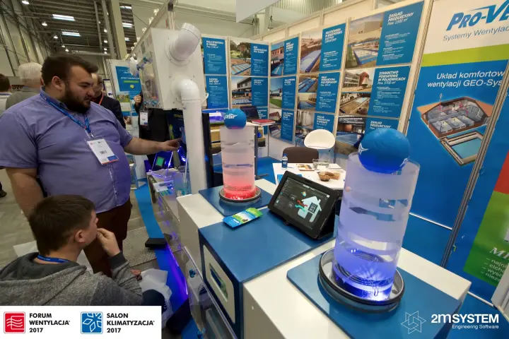 Pro-Vent demo with red and blue lit air columns and tablet control