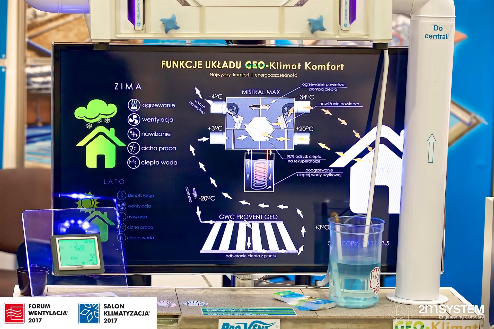 Pro-Vent screen explaining the GEO-Klimat Komfort system functions at Forum Wentylacja 2017