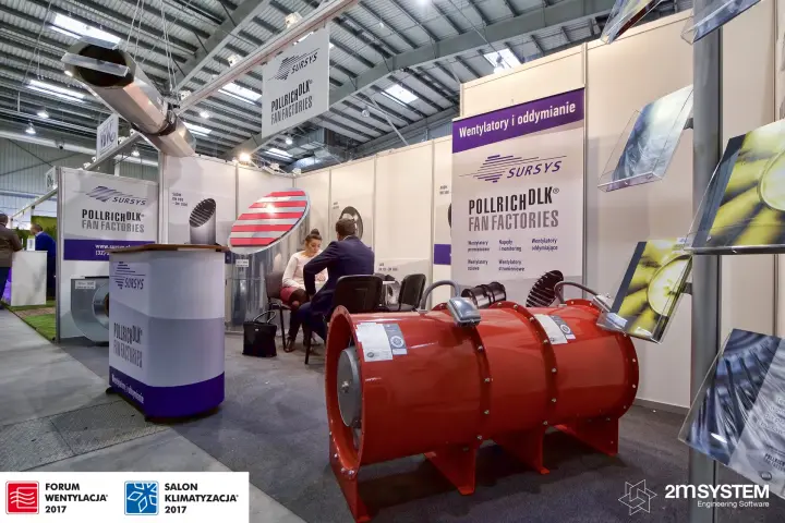 Sursys stand with a red Pollrich DLK twin axial fan unit in front