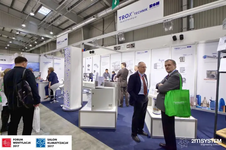 Trox Technik corner stand with "The art of handling air" fascia at Forum Wentylacja 2017