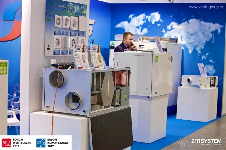 Vents stand with an open heat recovery unit and bathroom fan display