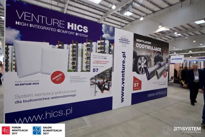 Venture Industries back wall promoting HICS system and smoke extraction fans