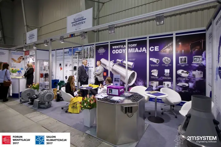 Venture Industries stand 57 with its purple smoke extraction fan wall
