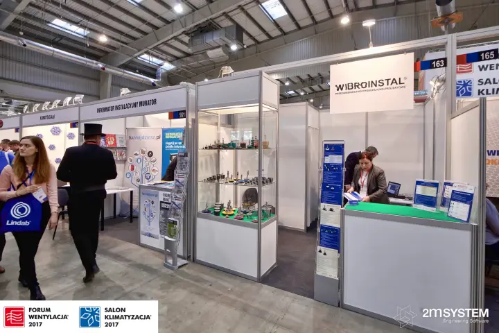 Wibroinstal stand with glass showcase of vibration isolators