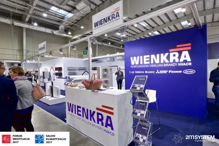 Wienkra stand front with branded counter and air-conditioner displays