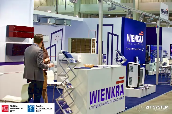 Wienkra stand with wall splits, cassette units and an outdoor unit at Forum Wentylacja 2017