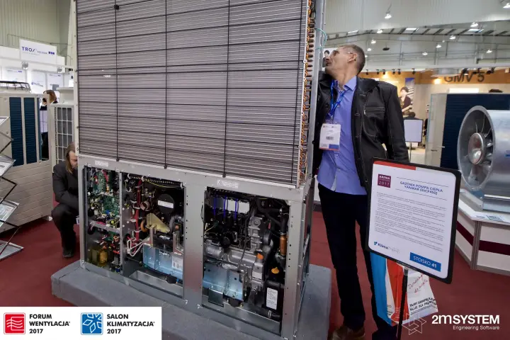 Yanmar gas-driven heat pump with open panels showing its engine at Forum Wentylacja 2017