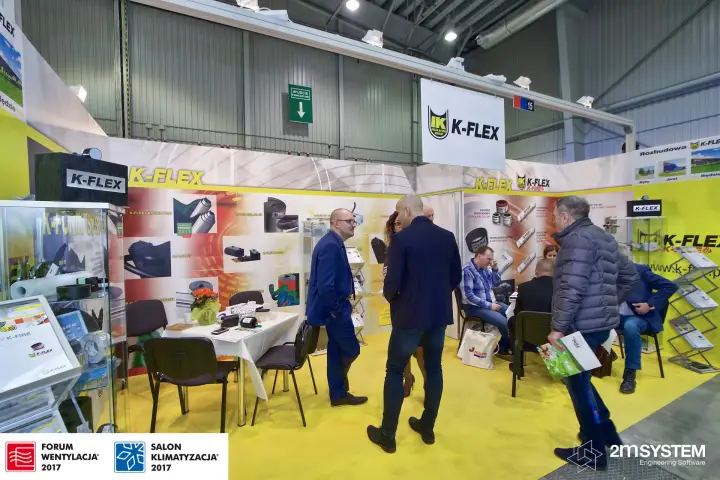 Yellow K-Flex stand with insulation and K-Fire product walls at Forum Wentylacja 2017
